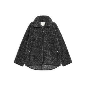 ARKET High-Neck Pile Jacket Black White Melange Scandinavian Cozycore Sz Medium